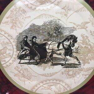 Holiday Inspirations 10.25" Tin Platter Christmas Holiday Red White Sleigh Ride